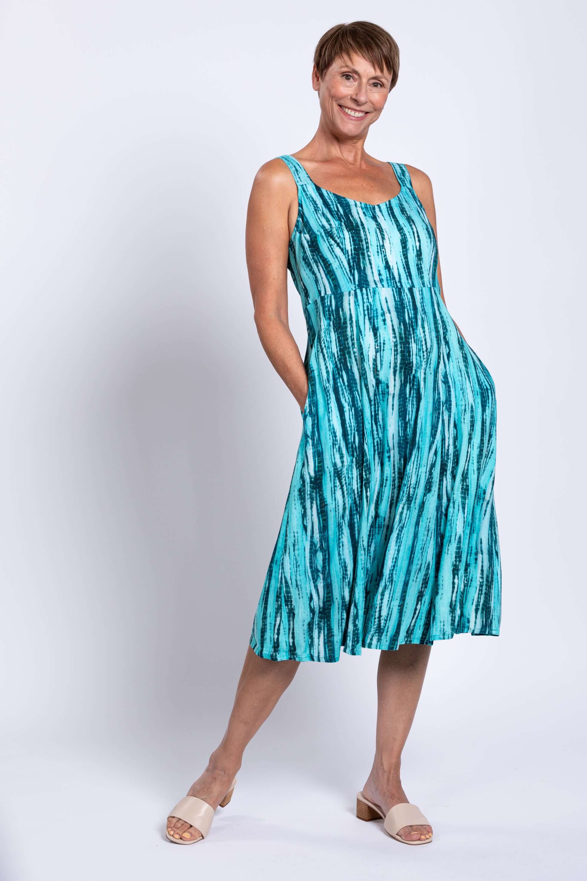 Shauna Dress, Teal Tie Dye, Linen Bamboo - Image 4