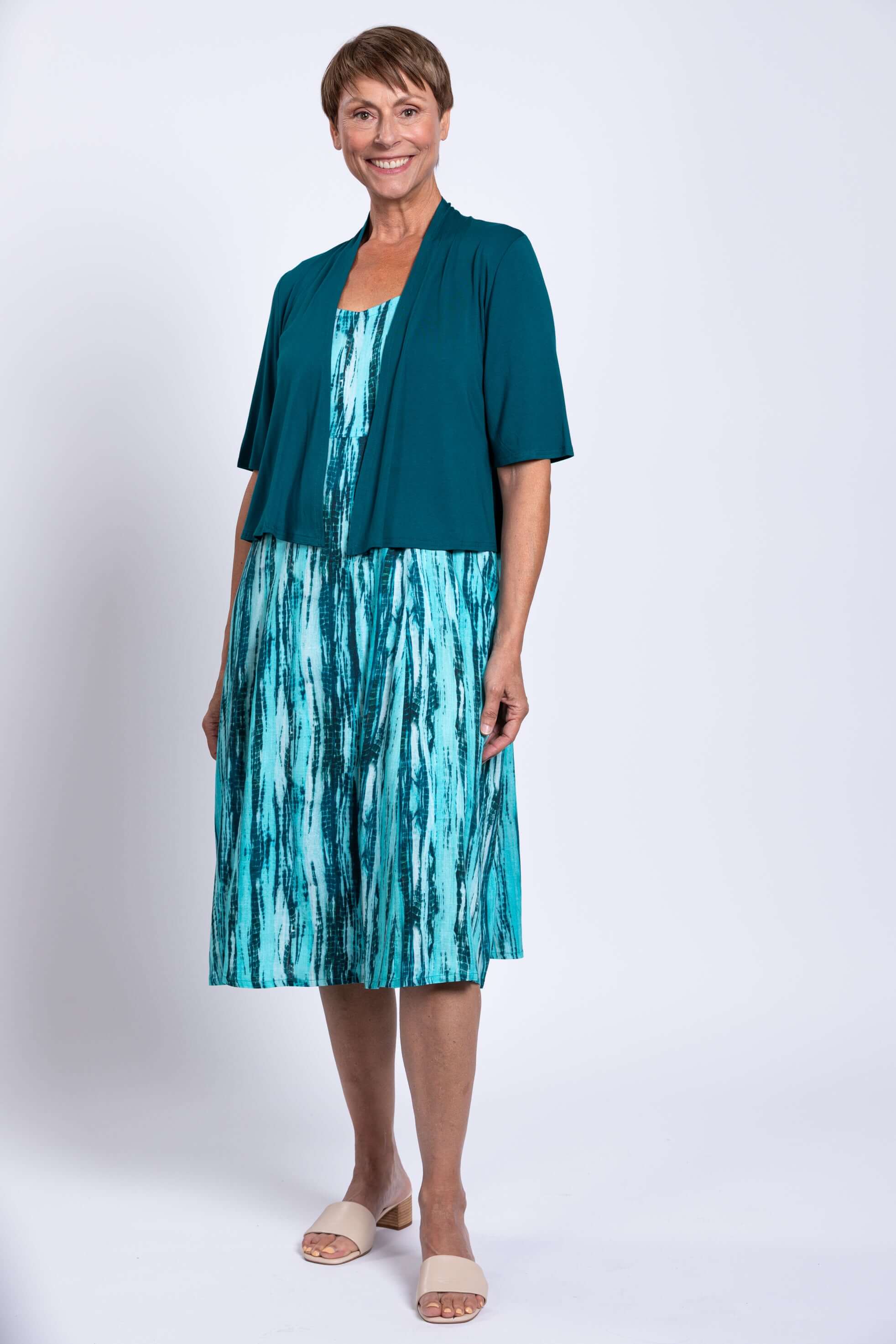Shauna Dress, Teal Tie Dye, Linen Bamboo - Image 6