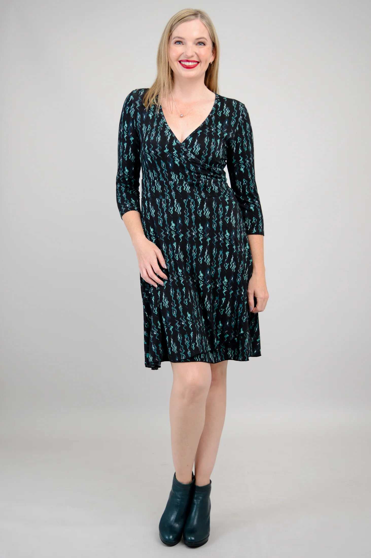 Suzanne 3/4 Dress, Teal Abstract, Bamboo - Final Sale - Image 3
