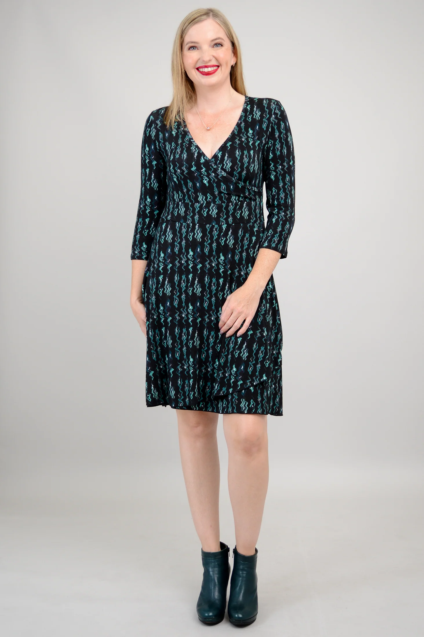 Suzanne 3/4 Dress, Teal Abstract, Bamboo - Final Sale - Image 4