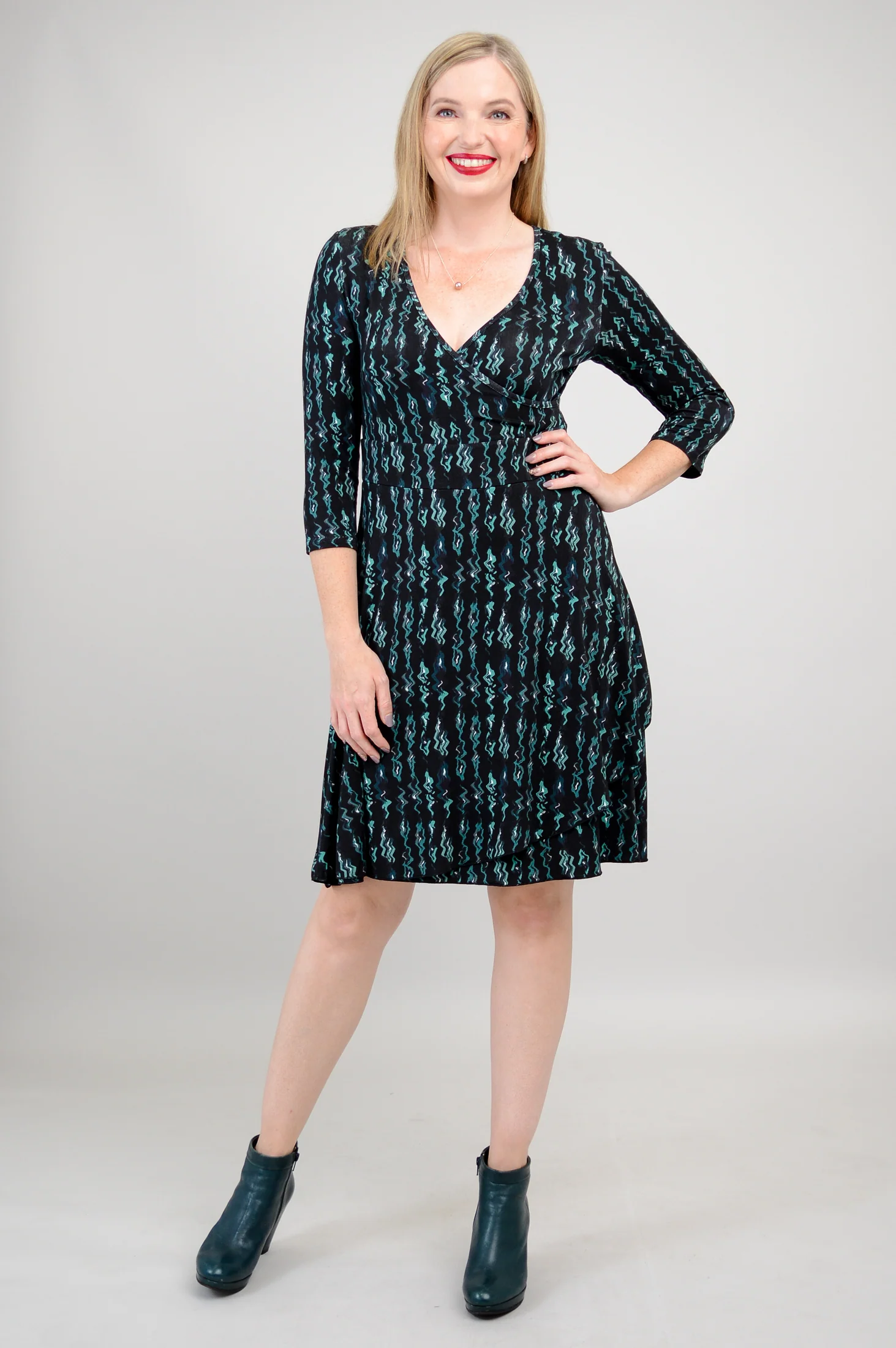 Suzanne 3/4 Dress, Teal Abstract, Bamboo - Final Sale - Image 5
