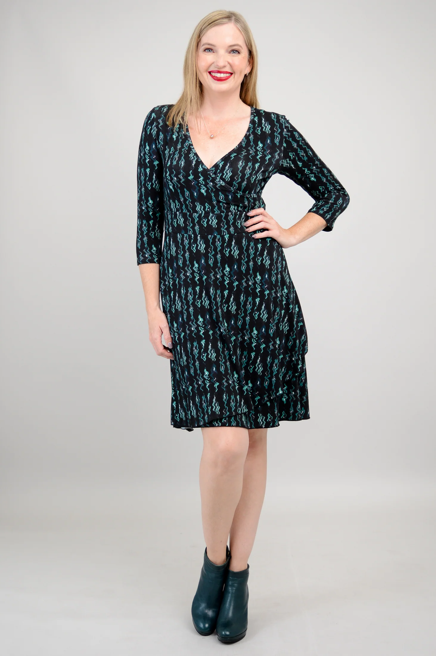 Suzanne 3/4 Dress, Teal Abstract, Bamboo - Final Sale - Image 6