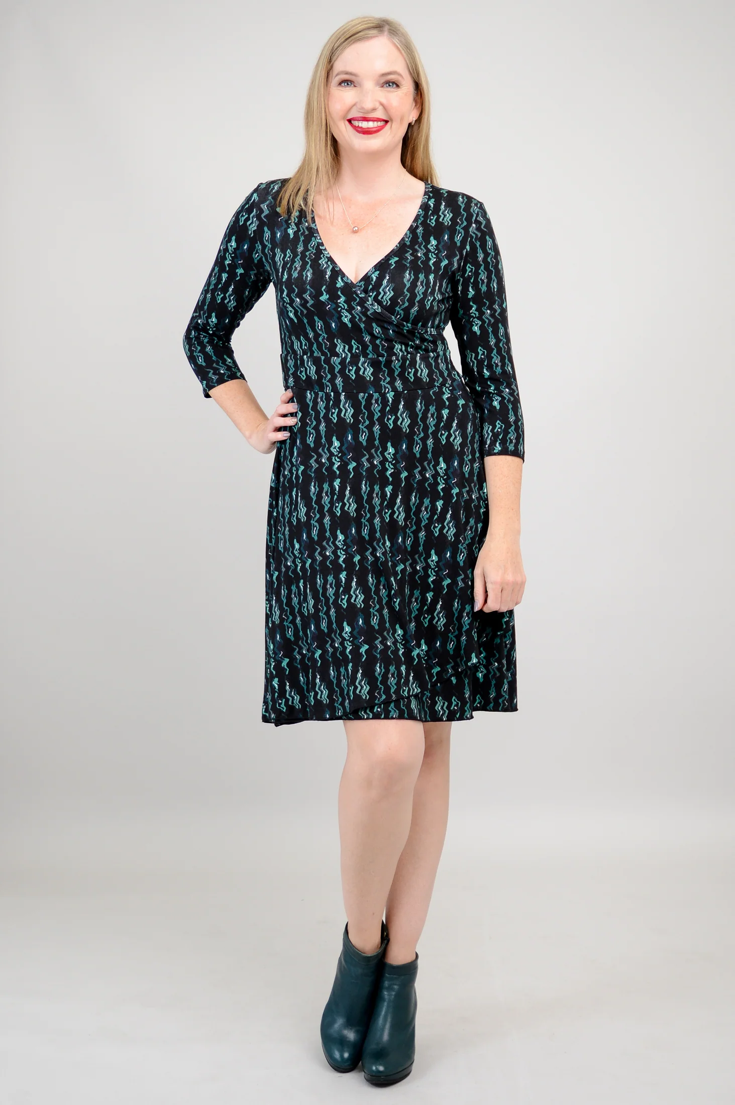 Suzanne 3/4 Dress, Teal Abstract, Bamboo - Final Sale - Image 7