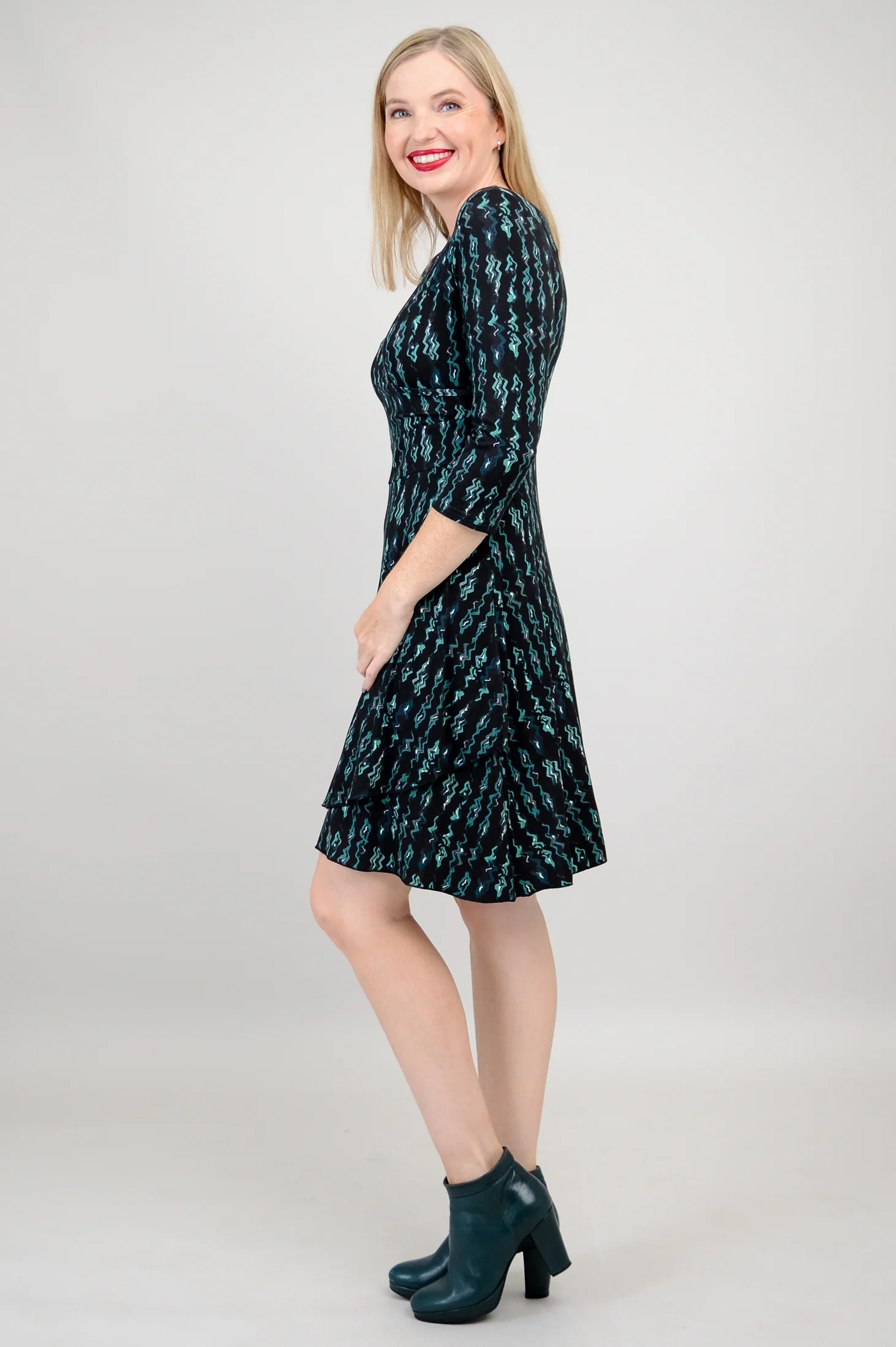 Suzanne 3/4 Dress, Teal Abstract, Bamboo - Final Sale - Image 8