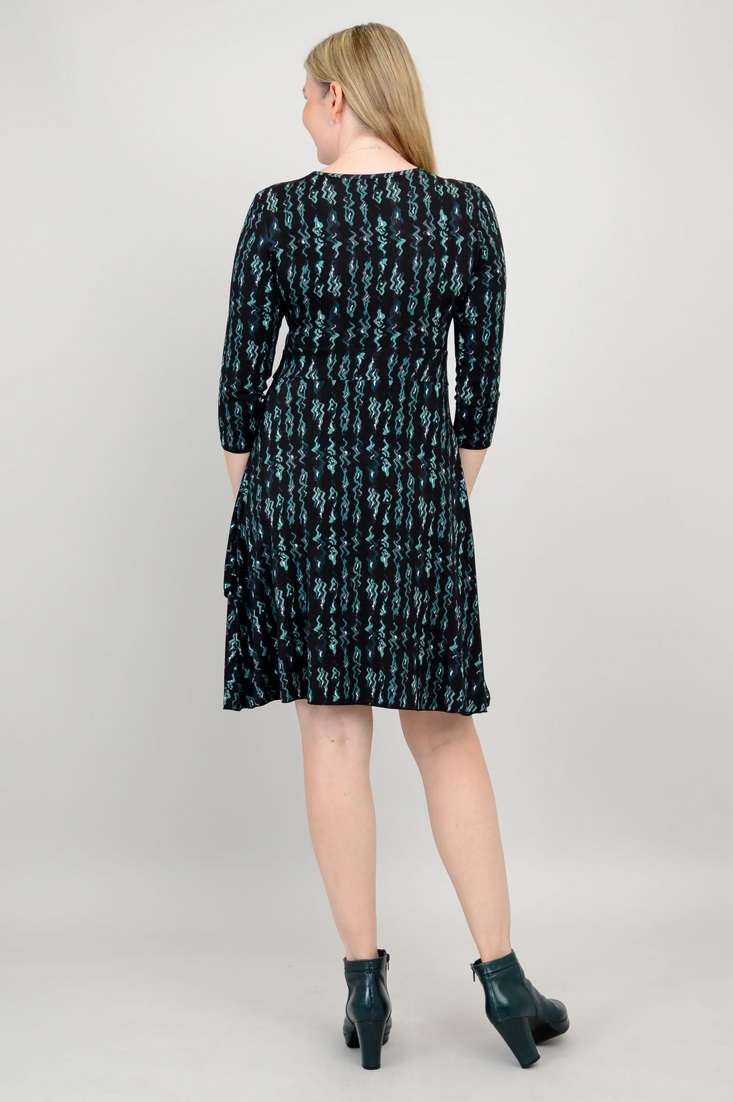 Suzanne 3/4 Dress, Teal Abstract, Bamboo - Final Sale - Image 9