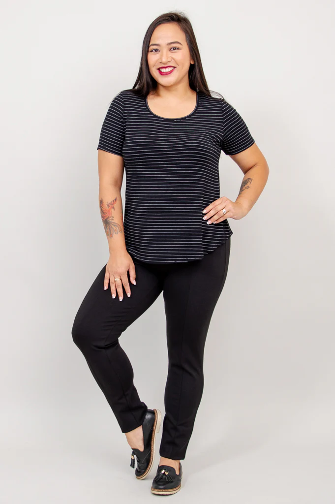 Tessa Tee, BW Pin Stripe, Bamboo - Final Sale - Image 3