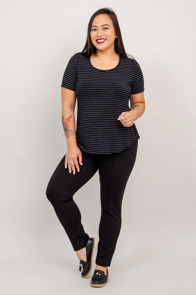Tessa Tee, BW Pin Stripe, Bamboo - Final Sale - Image 4