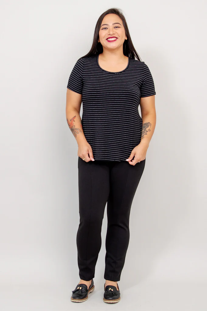 Tessa Tee, BW Pin Stripe, Bamboo - Final Sale - Image 6