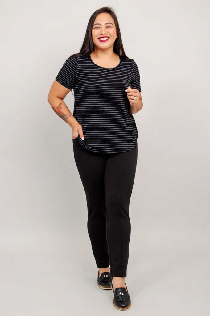 Tessa Tee, BW Pin Stripe, Bamboo - Final Sale - Image 8