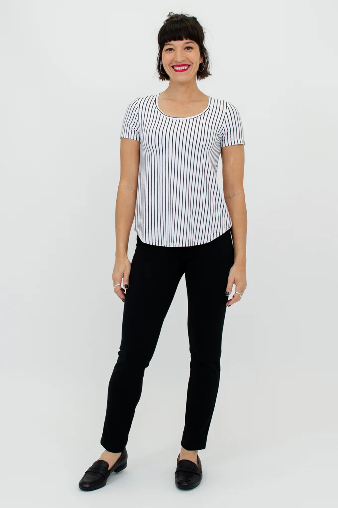 Tessa Tee, White/Black Small Stripe, Bamboo- Final Sale - Image 3