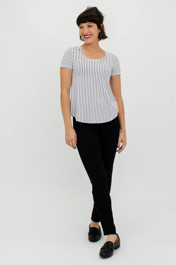 Tessa Tee, White/Black Small Stripe, Bamboo- Final Sale - Image 4