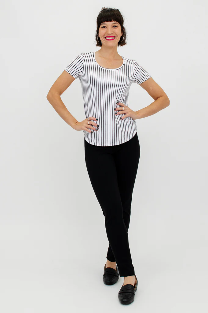 Tessa Tee, White/Black Small Stripe, Bamboo- Final Sale - Image 5