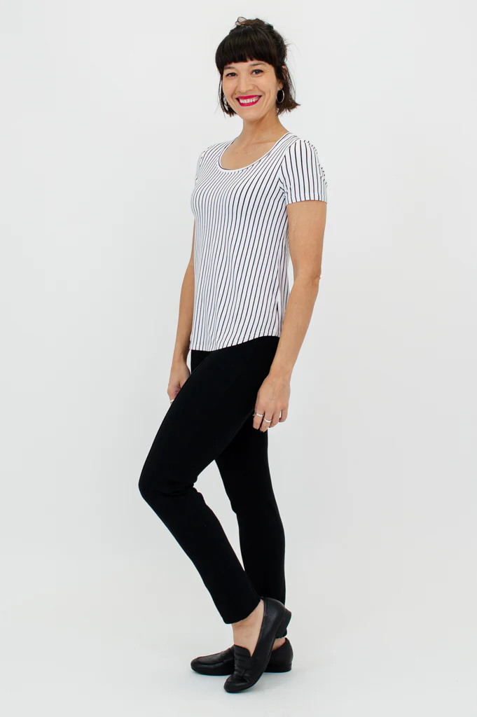 Tessa Tee, White/Black Small Stripe, Bamboo- Final Sale - Image 6